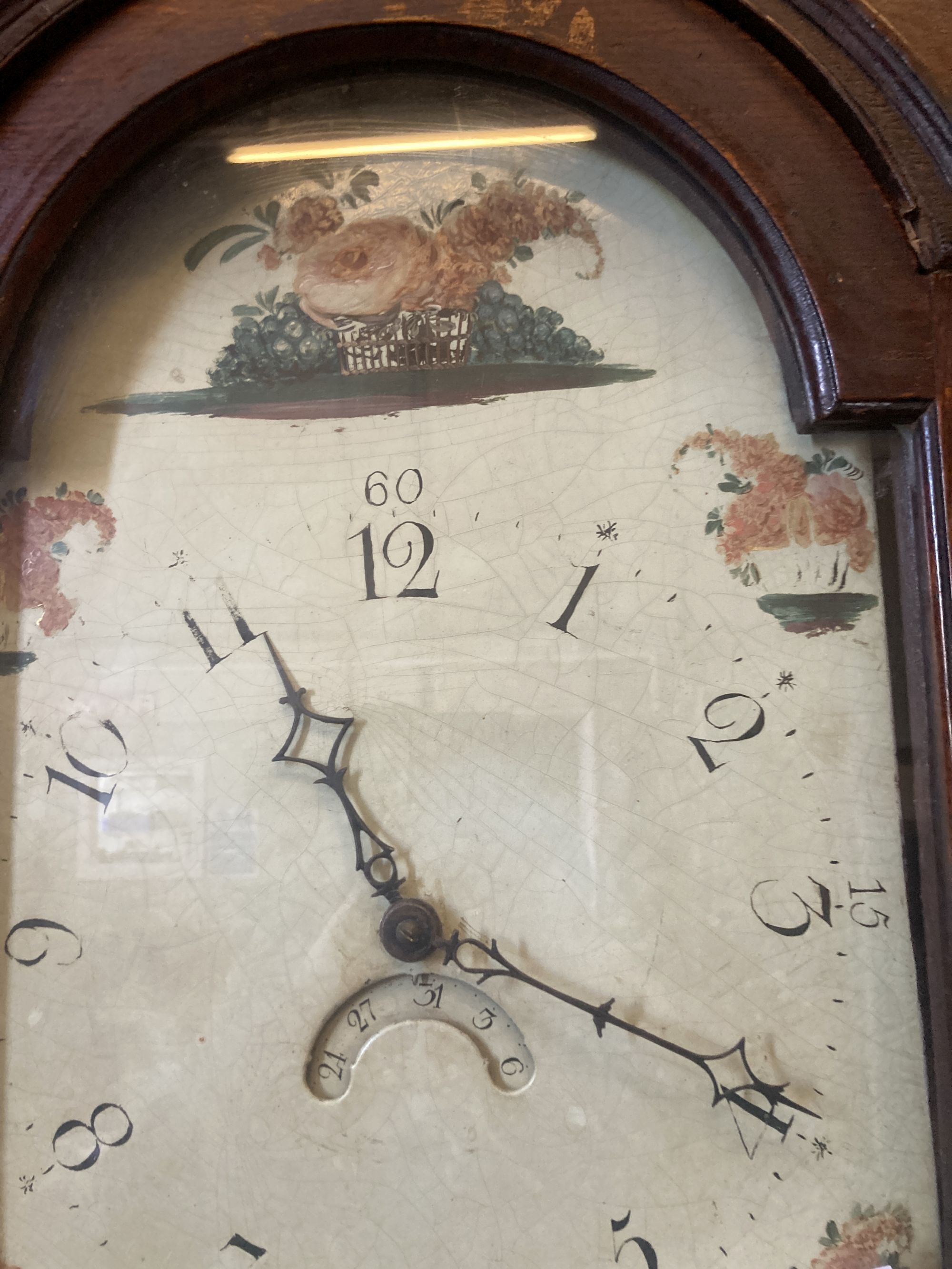 An early 19th century oak longcase clock, height 212cm